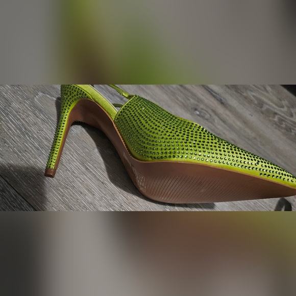 Lime Green Rhinestone Women's Heels Nwob - Picture 3 of 5